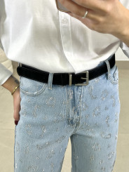 Cinturon piel vuelta hebilla cuadrada plata