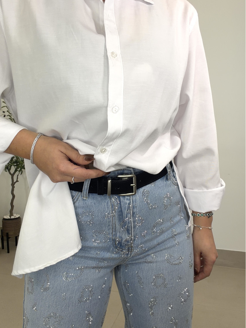 Cinturon piel vuelta hebilla cuadrada plata