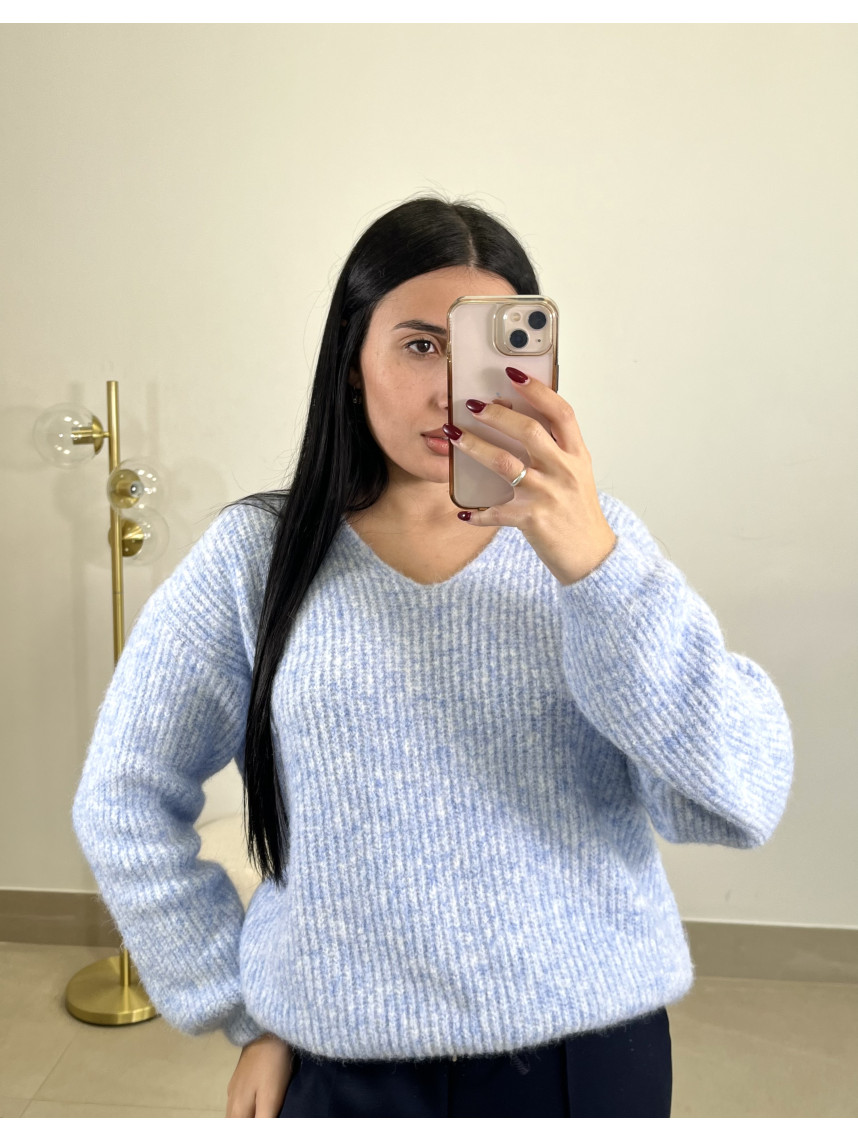 jersey basico cuello pico celeste