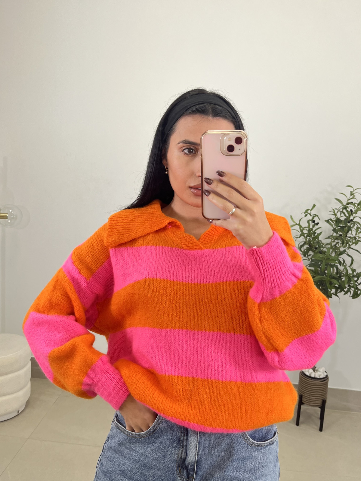 Jersey polero rayas naranja/rosa