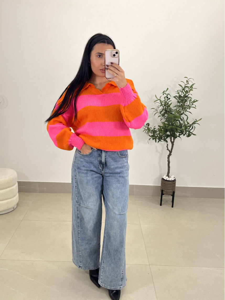 Jersey polero rayas naranja/rosa