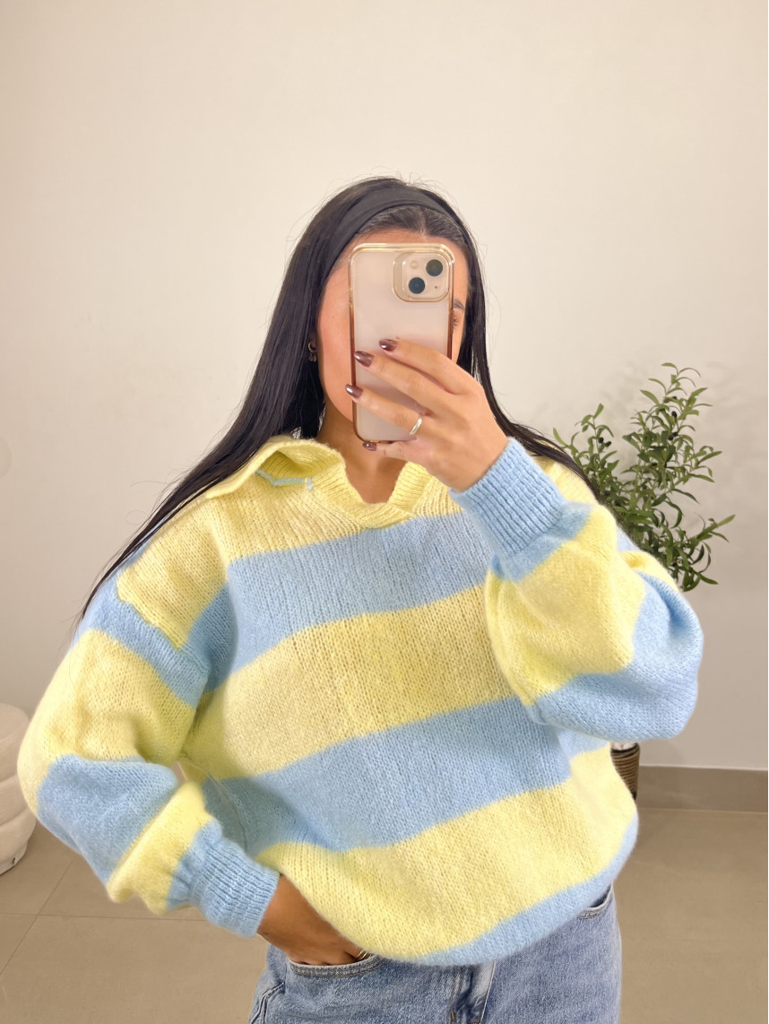 Jersey polero rayas amarillo/celeste