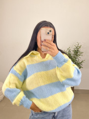 Jersey polero rayas amarillo/celeste