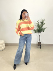 Jersey polero rayas coral/amarillo