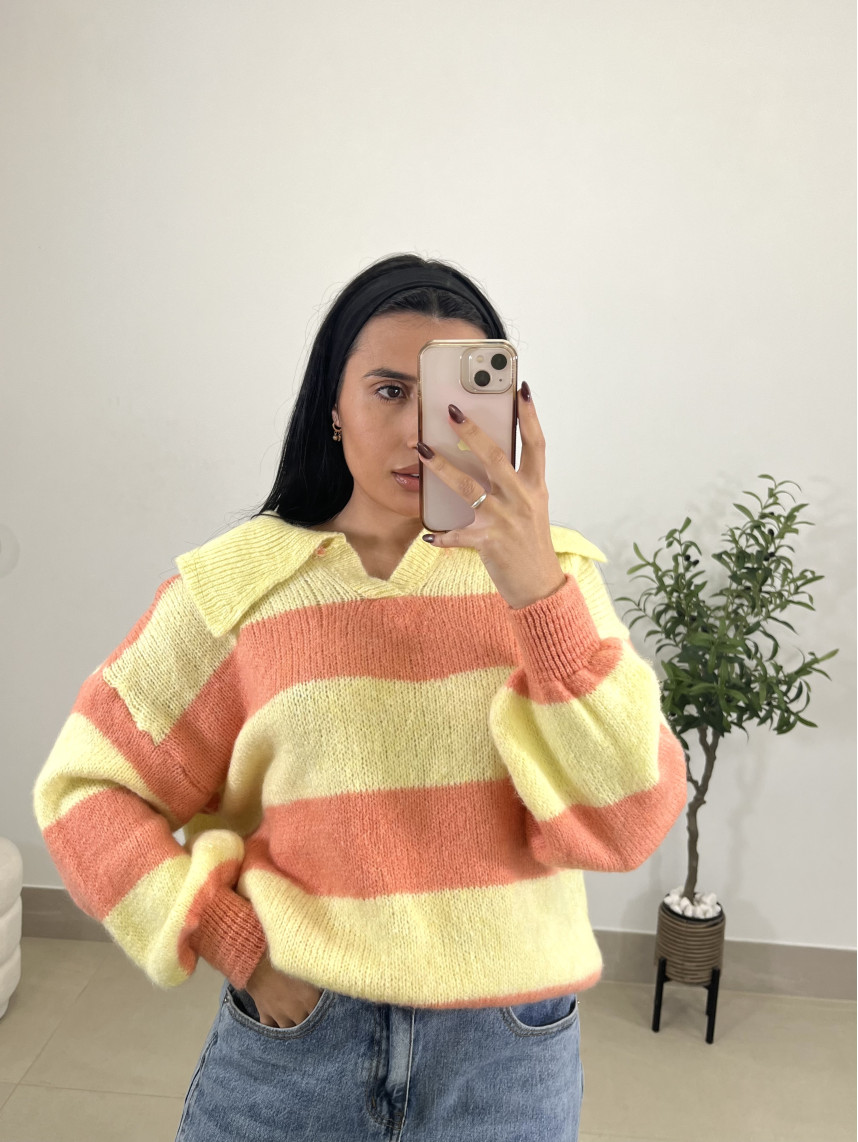 Jersey polero rayas coral/amarillo