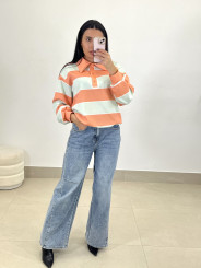 Polo fruncido rayas naranja