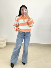 Polo fruncido rayas naranja