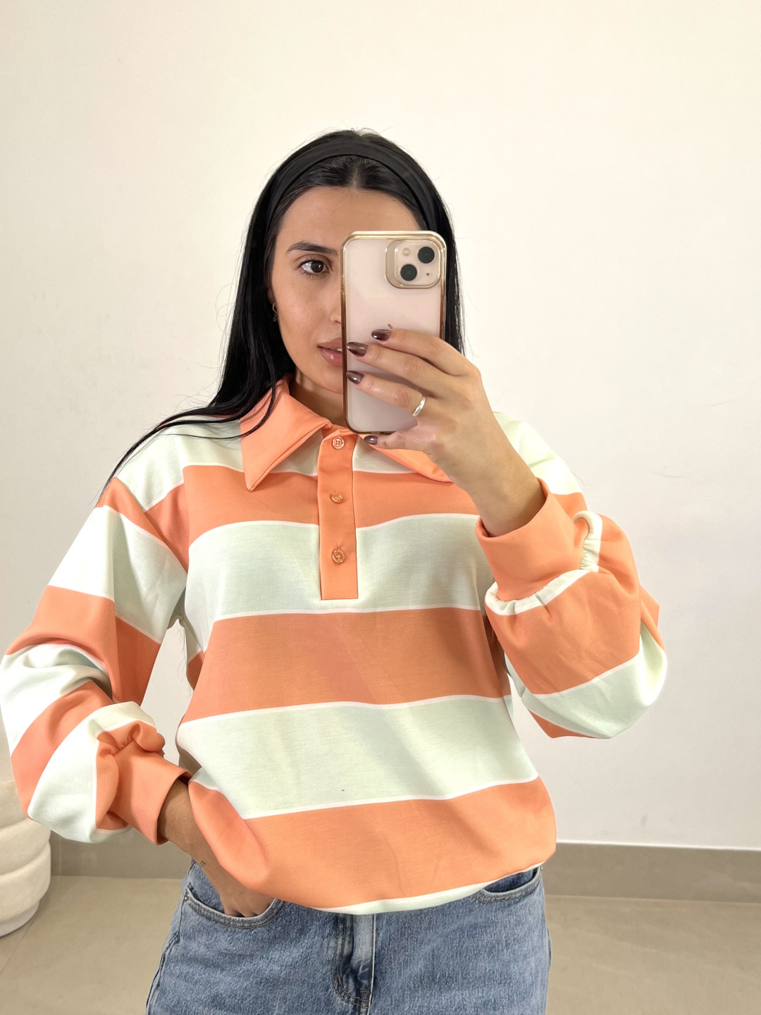 Polo fruncido rayas naranja