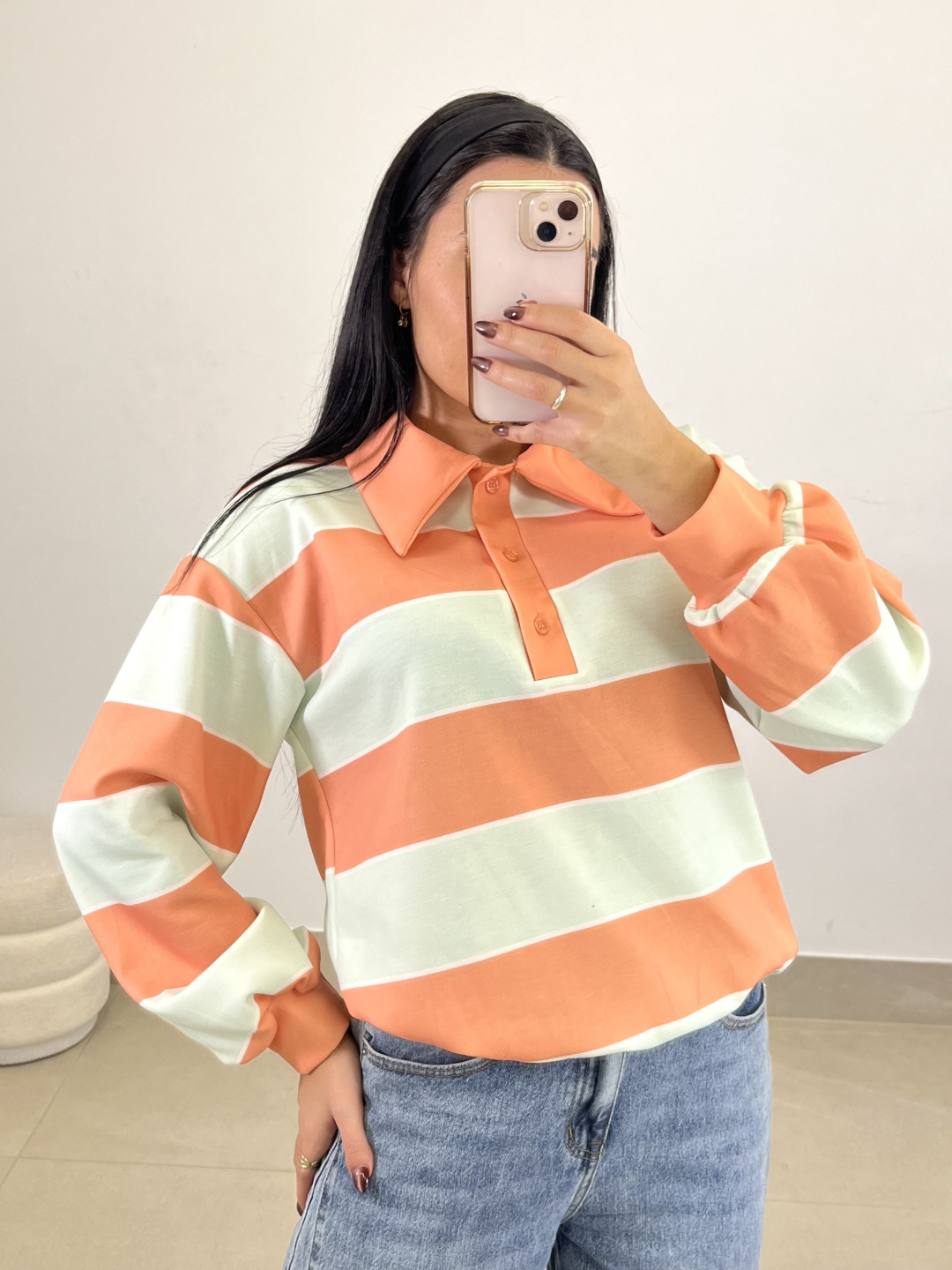 Polo fruncido rayas naranja