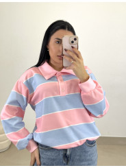 Polo fruncido rayas rosa