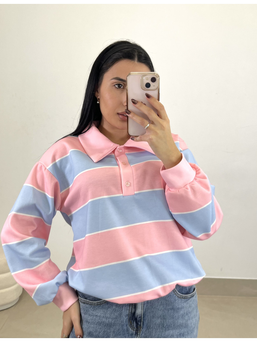 Polo fruncido rayas rosa