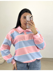 Polo fruncido rayas rosa