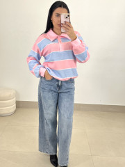 Polo fruncido rayas rosa