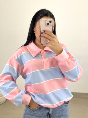 Polo fruncido rayas rosa
