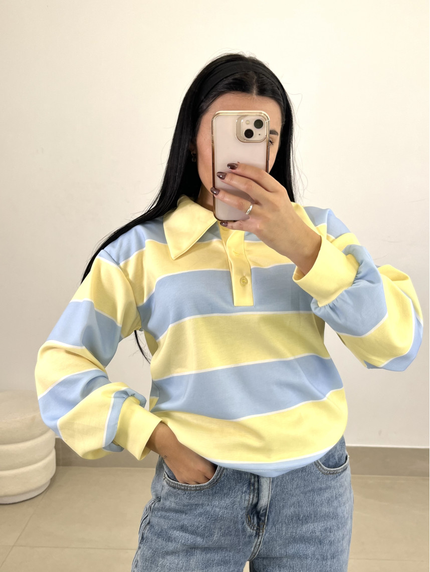 Polo fruncido rayas amarillo