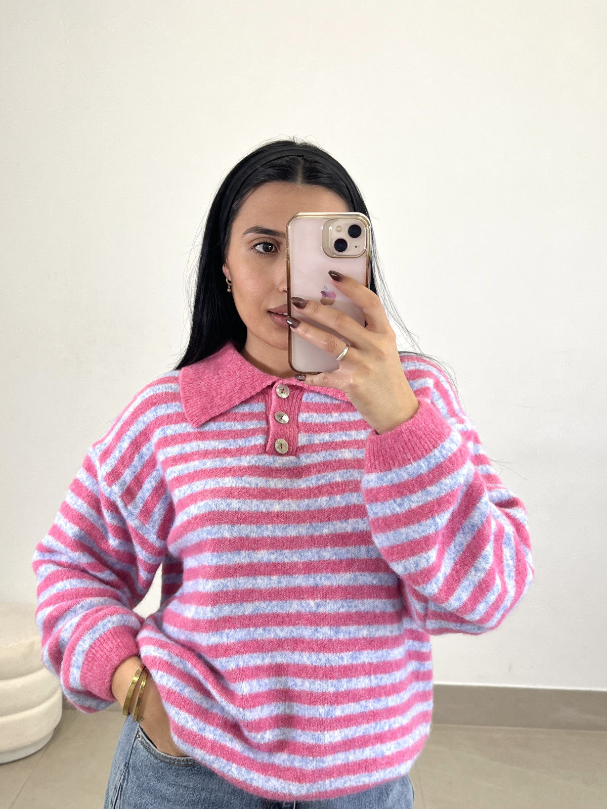 Jersey rayas polero botones rosa/celeste