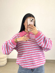 Jersey rayas polero botones rosa/celeste
