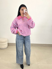 Jersey rayas polero botones rosa/celeste