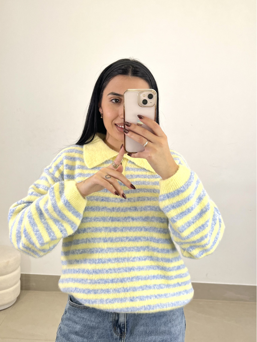 Jersey rayas polero botones amarillo/celeste