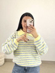 Jersey rayas polero botones amarillo/celeste