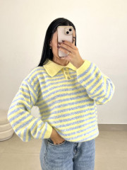 Jersey rayas polero botones amarillo/celeste