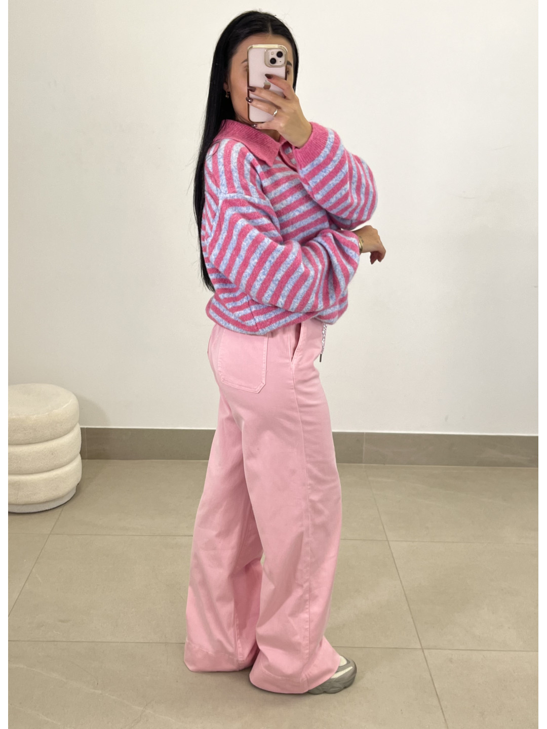 Pantalon fluido tipo denim rosa