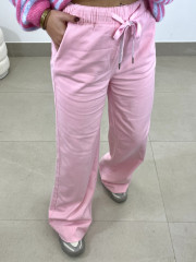 Pantalon fluido tipo denim rosa