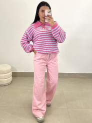 Jersey rayas polero botones rosa/celeste