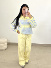 Jersey rayas polero botones amarillo/celeste