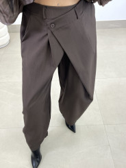 pantalon barrel cierre viral marron