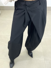 Pantalon barrel pinzas cierre viral negro