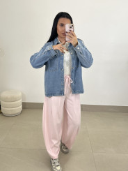 pantalon felpa tipo barrel rosa