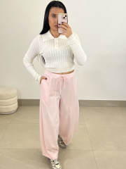 pantalon felpa tipo barrel rosa