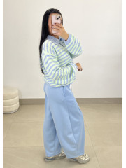 pantalon felpa tipo barrel celeste