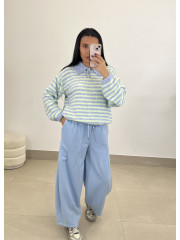 pantalon felpa tipo barrel celeste