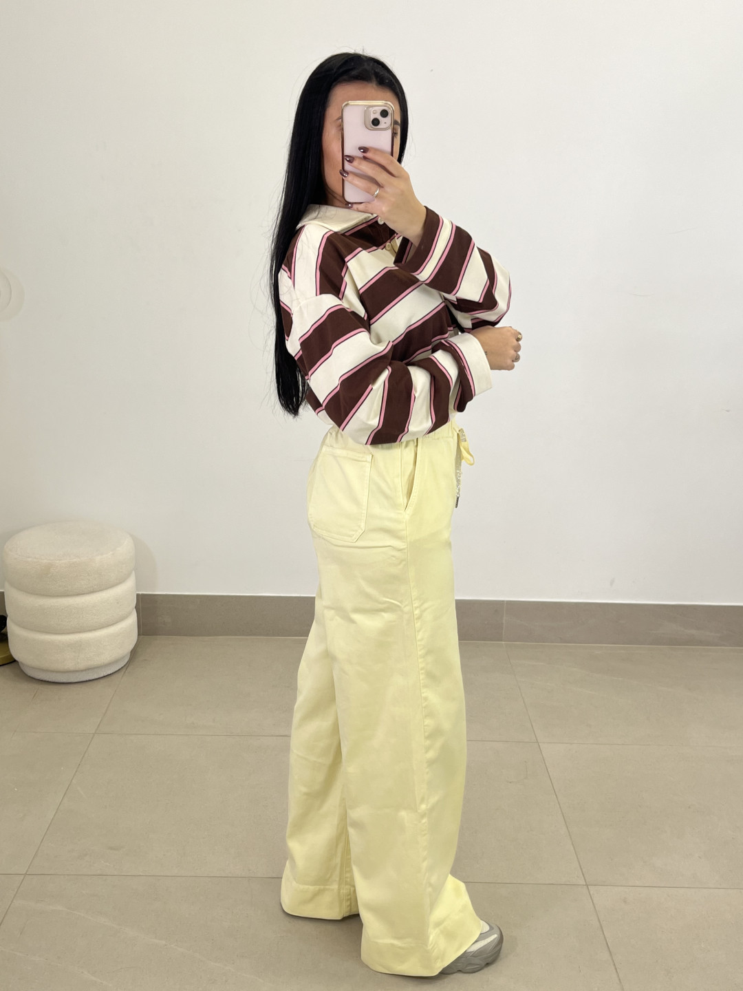 pantalon fluido tipo denim amarillo