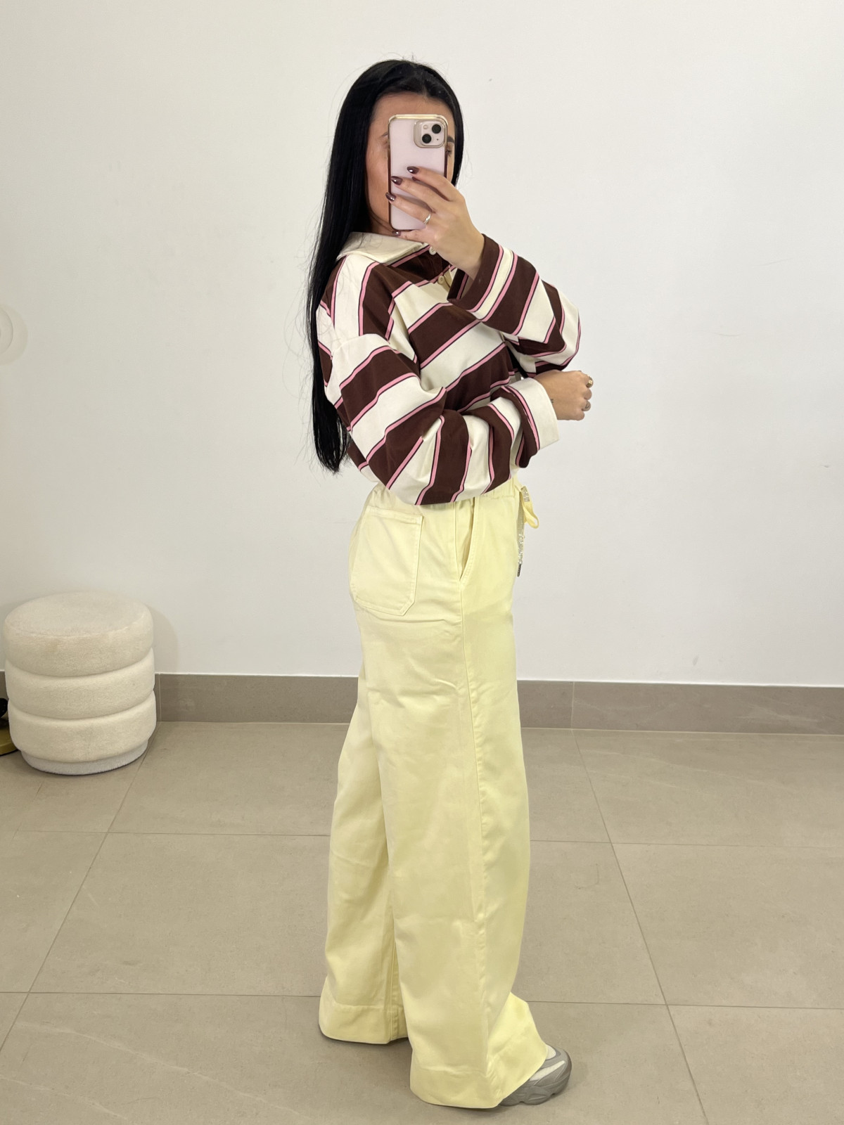 pantalon fluido tipo denim amarillo