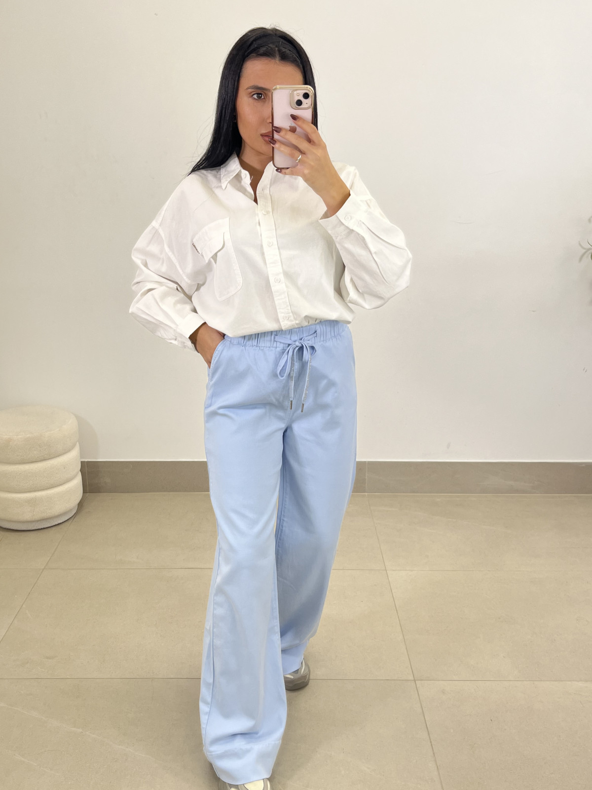 pantalon fluido tipo denim celeste