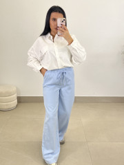 pantalon fluido tipo denim celeste