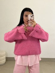 Pantalon fluido tipo denim rosa