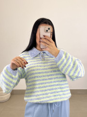 Jersey rayas polero botones celeste/verde agua