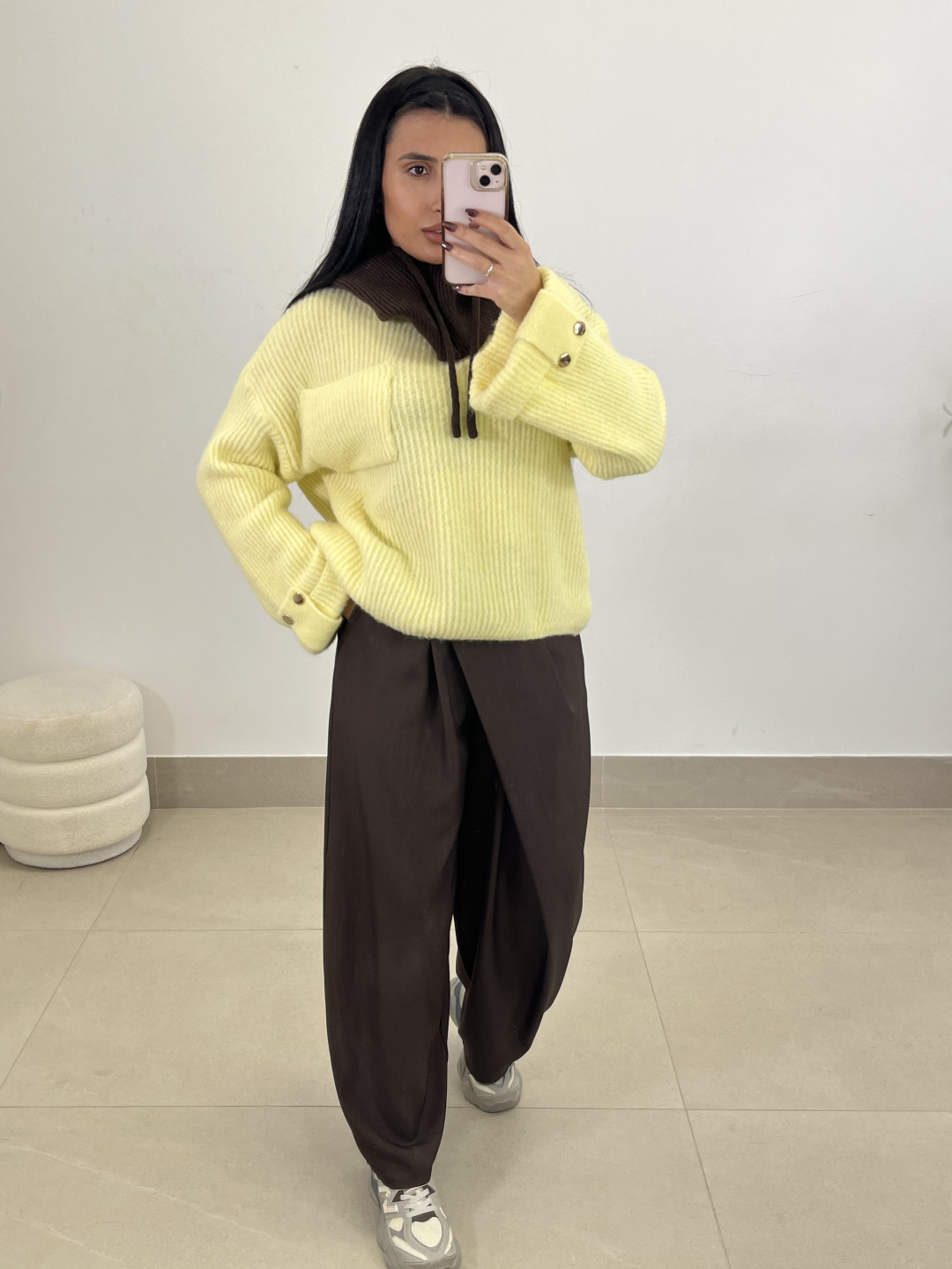 pantalon barrel cierre viral marron