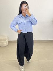 Pantalon barrel pinzas cierre viral negro