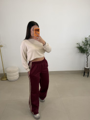 pantalon tinto felpa raya lateral beige