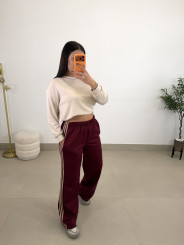 pantalon tinto felpa raya lateral beige