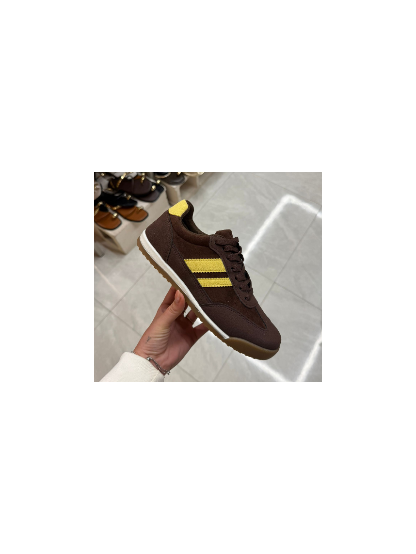 Deportivas terciopelo marron/amarilla