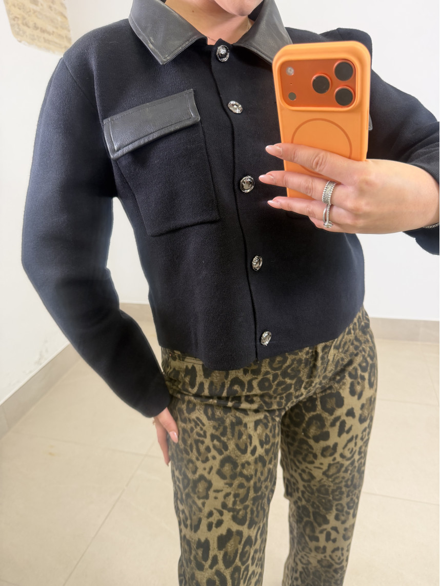 Rebeca punto combinado polipiel negra