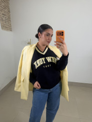 Jersey escote pico new york azul/amarillo