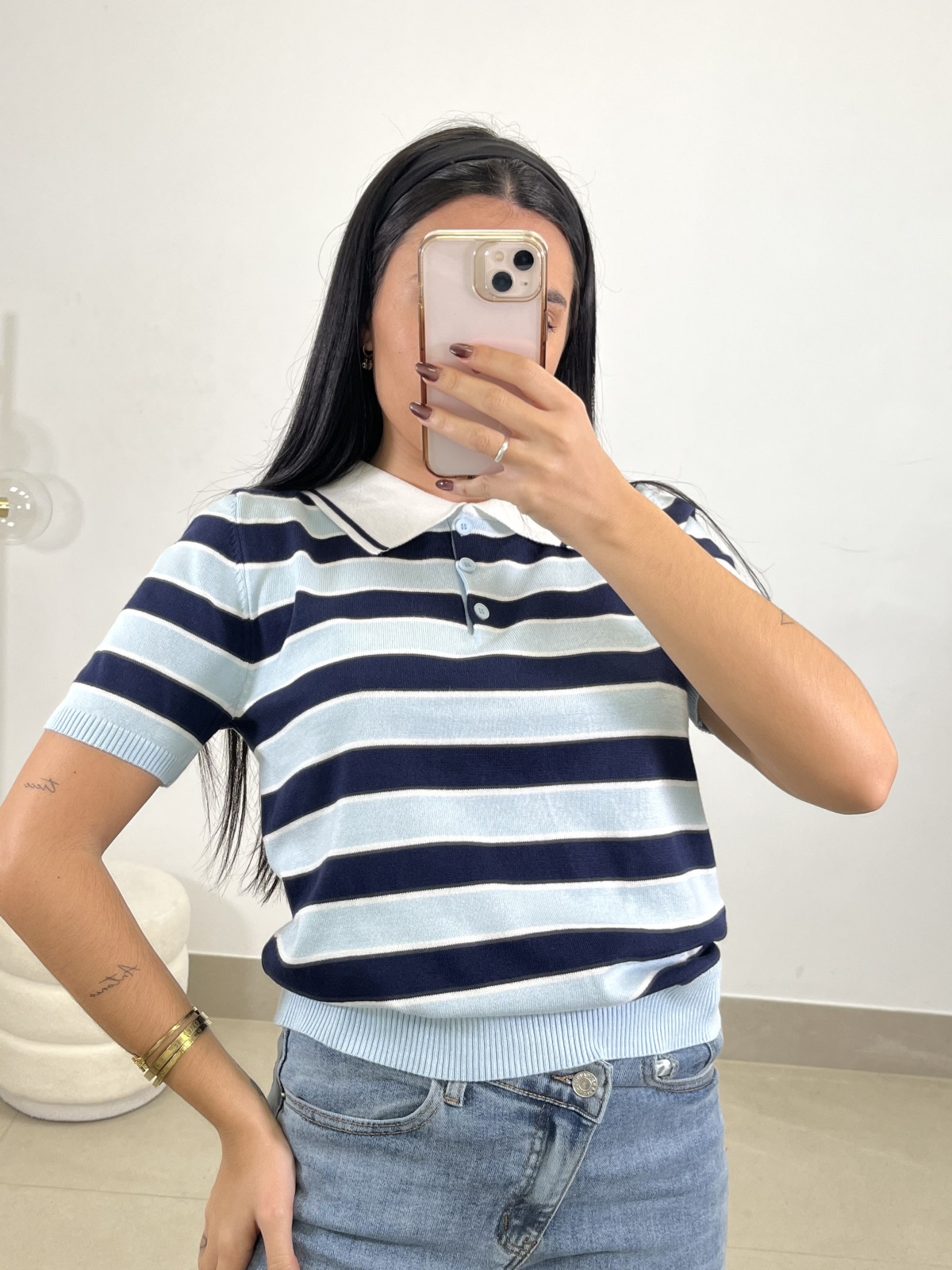 polo punto rayas celeste