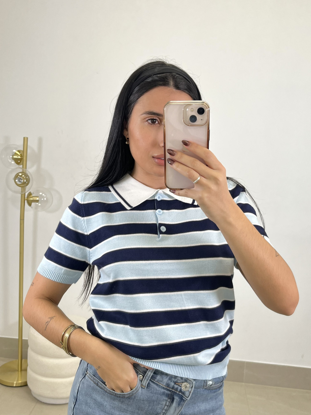 polo punto rayas celeste